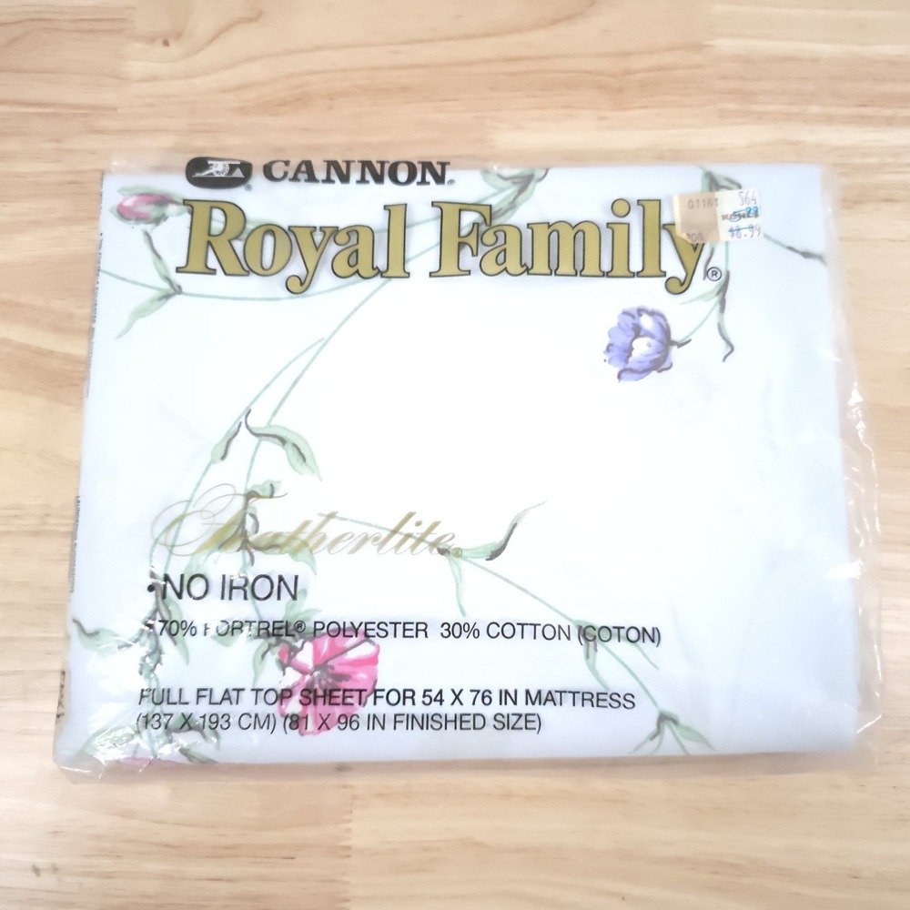 Vtg Retro Floral Full Flat Top Sheet 54x76 Cannon Royal Family NOS No-iron